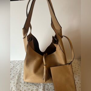 Danier Tan Leather Hobo Bag with Tassel